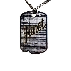 VINTAGE JANET DOG TAG NECKLACE  NAME PREPPY MINAMALIST LAYERING